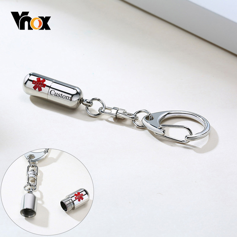 Vnox personnalisé graver des noms de médicaments porter votre médecine quotidienne dans cette Capsule médecine pilule porte-clés bijoux en acier inoxydable ► Photo 1/6