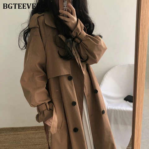 Chic femmes Trench manteau décontracté femmes vêtements d'extérieur longs pardessus en vrac avec ceinture hiver mode Double boutonnage coupe-vent Femme ► Photo 1/6