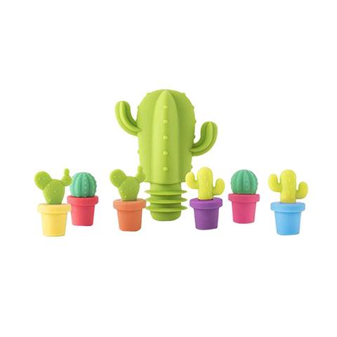 7pcs Silicone Cactus Party Wine Glass Marker Charms Drinking Buddy Cup Identification Cup Labels Tag Signs Bottle Wine Stopper ► Photo 1/6