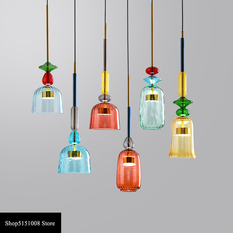 Lampe suspendue en verre, design nordique moderne, couleur bonbon, luminaire décoratif d'intérieur, idéal pour un salon, une chambre à coucher ou la chambre d'un enfant ► Photo 1/6