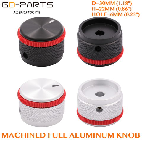 Capuchon de bouton de potentiomètre en aluminium complet, 30x22mm avec anneau en caoutchouc rouge, trou de 0.23 
