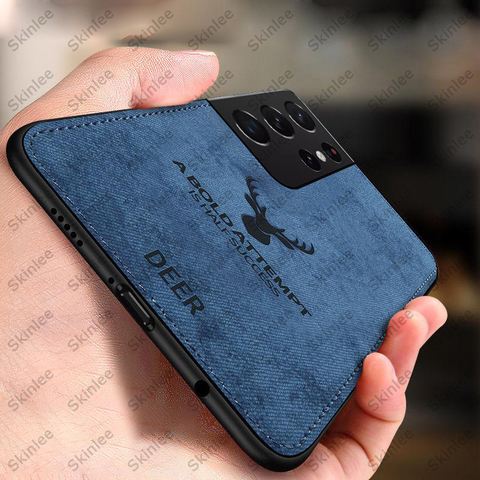 Skinlee – coque souple en tissu pour Samsung, compatible modèles Galaxy S21, Ultra luxueux, marque, Texture, dos en cerf, wapiti, S21 Plus, S20 ► Photo 1/6