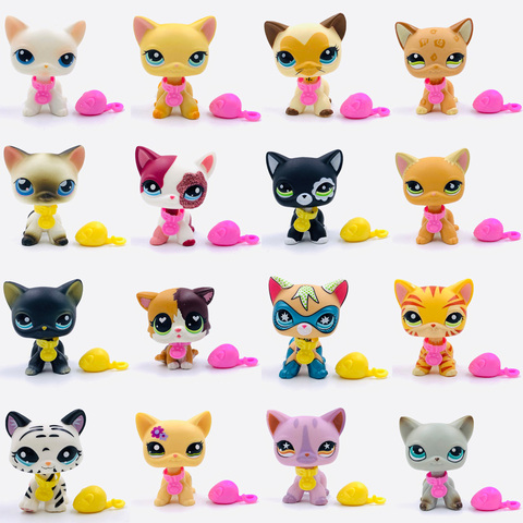 LPS chat Rare animalerie jouets Stands cheveux courts chaton avec souris et collier ancien Original Animal Collection jouet avec accessoires ► Photo 1/6