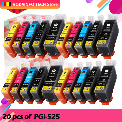 20 PIÈCES Pour Canon PGI 525 CLI 526 Cartouche d'encre Pour Canon PIXMA IP4850 IP4950 IX6550 MG5150 MG5250 MG5350 pgi-525 cli-526 ► Photo 1/5