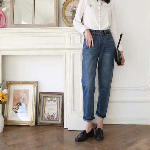 Jeans pour femmes, jeans Vintage, coupe asymétrique, droit à neuf points ► Photo 1/6