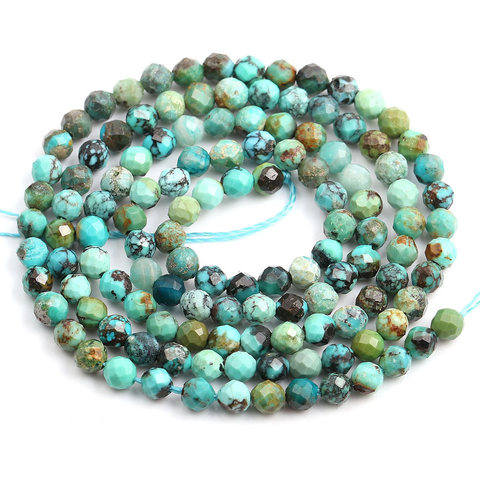 2022 perles de pierre naturelle forme ronde turquoise africaine face perles dispersées faisant pour bijoux Bracelet à bricoler soi-même collier 2 3 4 Mm ► Photo 1/5