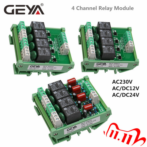 GEYA – Module de relais à 4 canaux, commutateur de commande de relais de puissance intermédiaire, DC 24V 12V, 220V 230V ► Photo 1/1