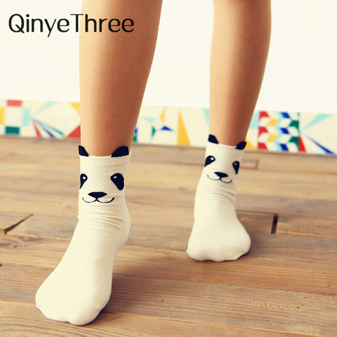 Noir blanc gris filles chaud mignon dessin animé panda 3D eared chaussettes drôle mignon harajuku hipster ours animal sokken ► Photo 1/6