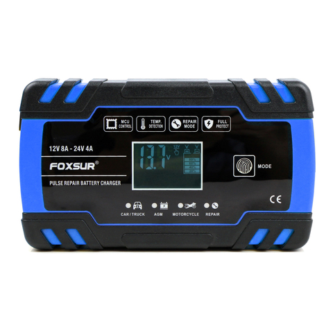 Chargeur intelligent automatique de batterie, rapide pour voiture, 12V 8a 24V 4a/12V 6a, plomb, GEL, affichage LCD, prise ue/US ► Photo 1/6