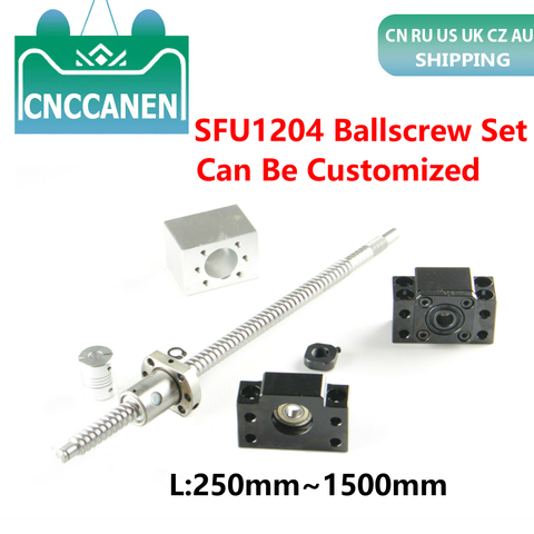 SFU1204-250 300 350 500 600mm 750 1000 1500mm vis à billes avec écrou à bille simple extrémité usinée + BK10/BF10 + accouplement + écrou ensemble de boîtier ► Photo 1/6