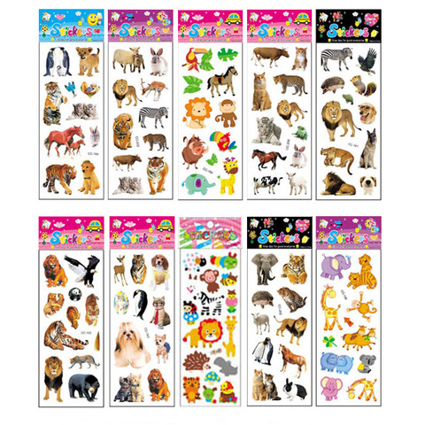 10 feuilles différents 3D mignon dessin animé autocollants jouets Pegatinas jouet drôle pour les enfants sur Scrapbook téléphone portable cadeaux animaux tigre ► Photo 1/4