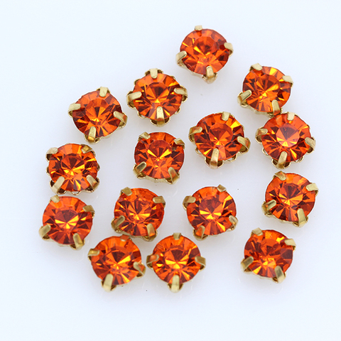 Strass ronds en cristal orange de 3/4/5/6/7/8/10mm, dos plat avec griffe cousue sur pierre diamantée pour vêtements, garnitures de robe de mariée ► Photo 1/4