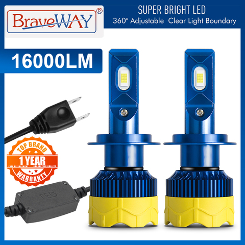 BraveWay – ampoules de phares de voiture, Kit de phares de moto, CANBUS LED H7 LED H4, H1 H11 HB3 16000LM 80W 6000K 12V ► Photo 1/6