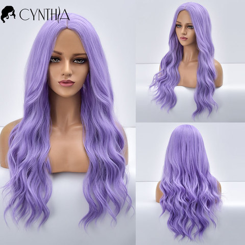 Violet longue Ombre ondulé naturel synthétique perruques pour les femmes quotidien fibre résistant à la chaleur Cosplay partie coloré cheveux femme perruque ► Photo 1/6