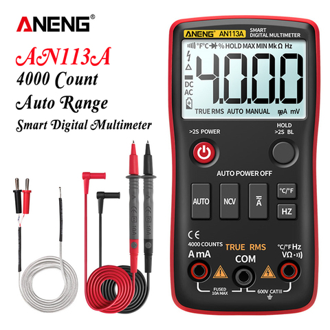 ANENG-multimètre numérique AN113A True RMS avec testeur de température, 4000 mesures, plage automatique, testeur de tension à Transistor AC/DC ► Photo 1/6