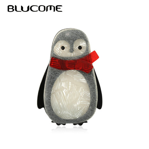 Blucome – broches de pingouin en acrylique fait à la main pour femmes et enfants, cadeau de nouvel an, écharpe rouge, accessoires en tissu Animal, broche Harajuku ► Photo 1/6