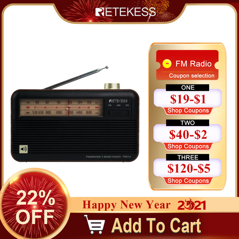 RSTEKESS – Radio Portable TR614 rétro FM/MW/SW pour personnes âgées, Support 3.5mm, câble de chargement USB pour casque avec antenne rétractable ► Photo 1/6