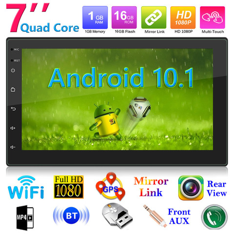 Double unité de tête d'autoradio DIN Android 10.1 Quad Core 1GB + 16GB lecteur vidéo multimédia 2 DIN GPS WiFi Bluetooth AUX Auto stéréo ► Photo 1/6