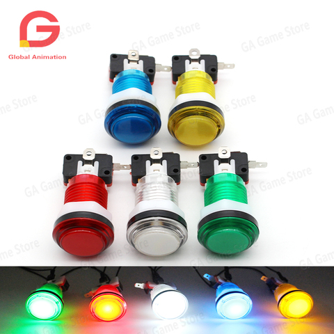 Bouton poussoir Transparent, 28mm, 10 pièces/lot, avec lampe LED très brillante, 12V, pour jeux d'arcade, combats, projets ► Photo 1/6