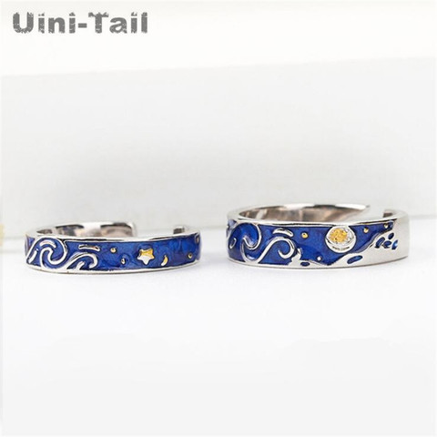 Uini-Tail – bague ouverte en argent Sterling 925, Van Gogh, Couple étoilé, à la mode, ciel étoilé, romantique, Simple, haute qualité, offre spéciale, nouveauté ► Photo 1/4