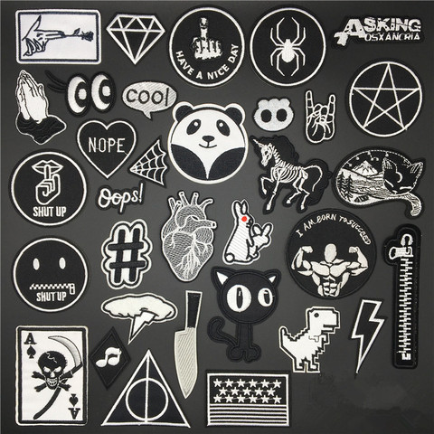 Patch brodé à fermeture éclair, noir et blanc, pour bricolage, patchs de repassage pour vêtements, Badges, autocollants ► Photo 1/6