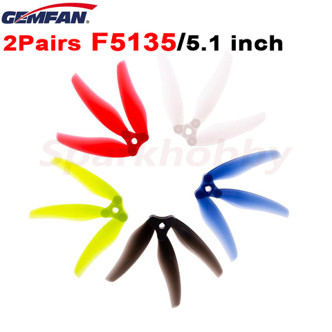 GEMFAN – hélice souple pliable F5135, 5.1 pouces, 3 lames, 5mm, POPO, Compatible avec les Drones de course RC FPV, 12 pièces/2 paires ► Photo 1/6