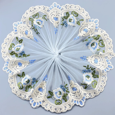 Rideaux tissu dentelle bleu blanc brodé bricolage main, accessoires pour vêtements, mariage Floral, rideaux avec canapé, 20cm ► Photo 1/6