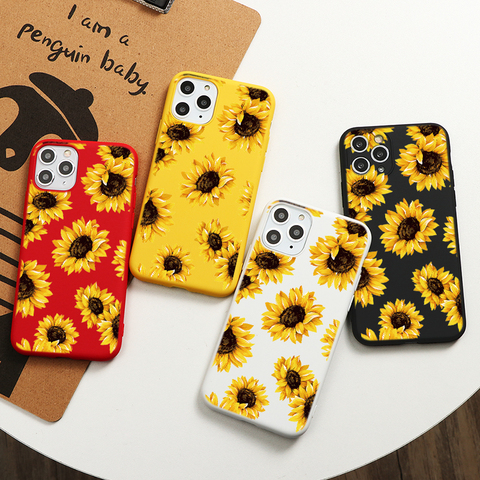 Coque de téléphone à motif de tournesol, étui arrière en Silicone pour iPhone 12 11 Pro Max Xs Max X XR 6 6S 8 7 Plus 5 SE 2022 ► Photo 1/6