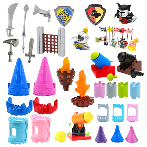 Accessoires de scène de guerre château, grand bloc de construction, canon, arme de chevalier, armure Compatible Duplos, assemblage militaire, jouets pour enfants, cadeau ► Photo 1/6