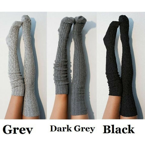 Femmes au-dessus du genou chaussettes mode femme Sexy bas chaud longue botte tricot cuisse-haute gris kaki bleu noir ► Photo 1/6