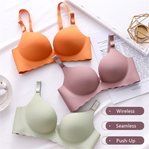 Soutien-gorge une pièce Sexy, sans fil, Push-Up, Simple, sans couture, couleur bonbon, sous-vêtements, collection sous-vêtements respirants ► Photo 1/6