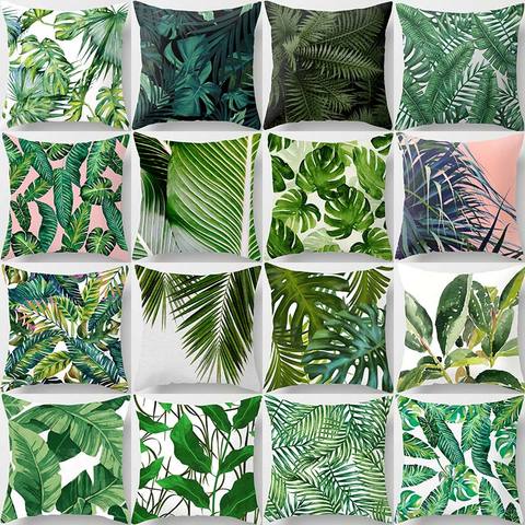 Housse de coussin, motifs de plantes tropicales, housse de coussin, décoration de canapé, en Polyester, 40506 ► Photo 1/6