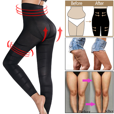 Jambe minceur corps Shaper Anti Cellulite Compression Leggings taille haute ventre contrôle culotte cuisse sculptant plus mince Shapewear ► Photo 1/6