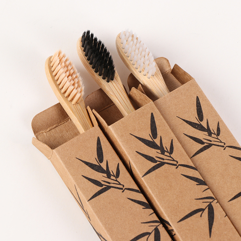 Brosse à dents en bois, manche en bambou solide, fibre douce écologique, nettoyage dentaire, soins buccaux, accessoires de santé, 1 pièce ► Photo 1/6