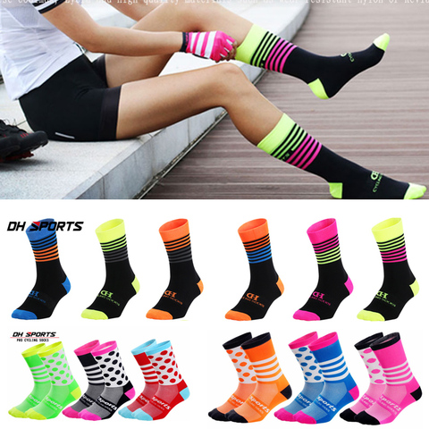 DH SPORTS professionnel cyclisme chaussettes haute cool haute VTT chaussettes en plein air Sport chaussettes de Compression vente en cours d'exécution discount ► Photo 1/6