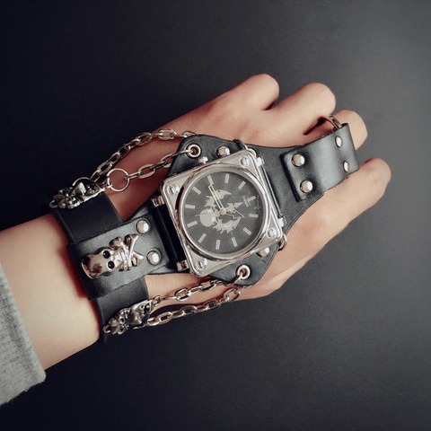 Nouveaux hommes en vogue Punk crâne noir Bracelet en cuir montres-bracelets avec 50mm de large bande grand cadran montre heures pour les hommes relogio masculino ► Photo 1/6