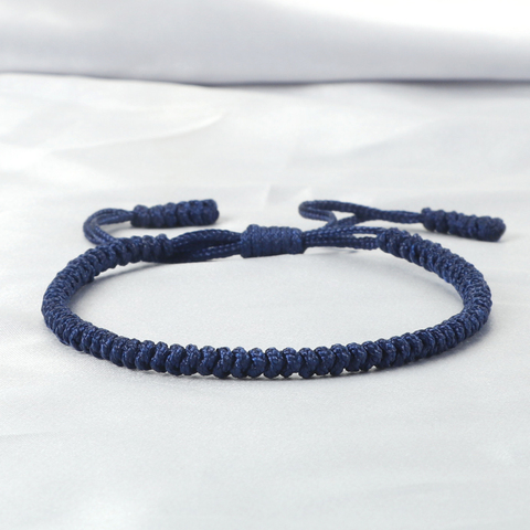 Bracelets tressés ajustables pour hommes et femmes, bijoux bouddhistes tibétains faits à la main avec fil bleu marine et vert, à la mode ► Photo 1/6