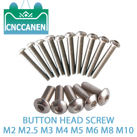 5/10/20/50PCS ISO7380 M2 M2.5 M3 M4 M5 M6 M8 M10 304 A2 Stainless Steel Button Head Screw Hex Socket Round Head Allen Bolt Screw ► Photo 1/6