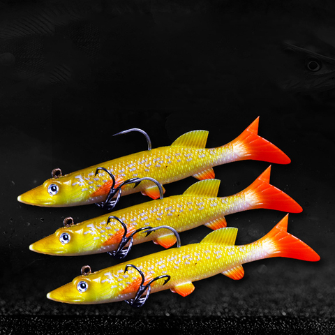 9.5cm 14g leurre de pêche natation appâts artificiels T queue Silicone leurres souples nagbait Wobblers jaune forte bouche blanc tache leurre ► Photo 1/6