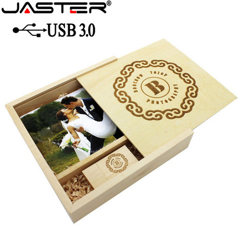 JASTER – clé USB 3.0 avec boîte cadeau pour Album Photo en bois, support à mémoire de 16GB 32GB 64GB, lecteur flash avec logo gratuit, cadeau de mariage, 1 pièce ► Photo 1/6