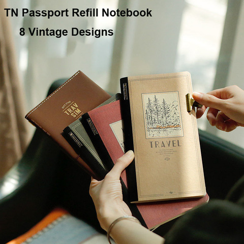 Sharkbang Vintage série 8 conceptions TN recharges de passeport blanc/Gird carnets de voyage bloc-notes planificateur laitier livre à main papeterie ► Photo 1/5