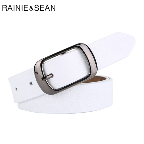 RAINIE SEAN – ceinture blanche en cuir véritable de vache pour femme, accessoire de marque de bonne qualité, avec boucle, pour Jeans, 110cm ► Photo 1/6