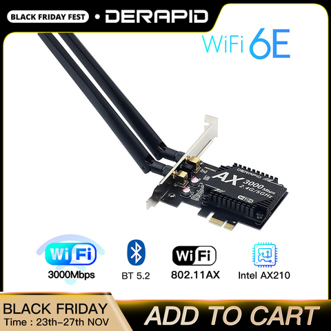 3000Mbps WiFi6E Intel AX210 Bluetooth 5.2 double bande 2.4G/5GHz carte WiFi 802.11AX/AC PCI Express carte réseau sans fil adaptateur PC ► Photo 1/6