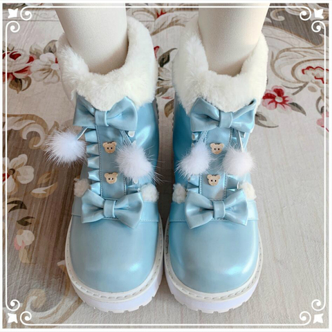 Loli – bottes lolita vintage à tête ronde en cachemire pour femme, jolies chaussures chaudes à nœud papillon, kawaii, hiver ► Photo 1/5