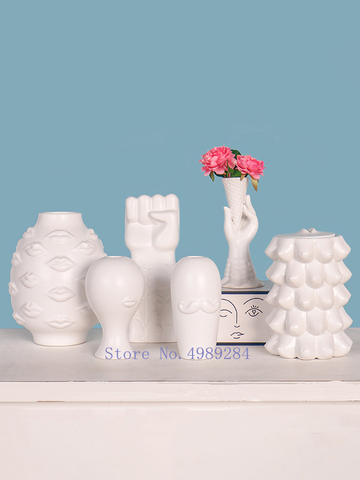 Creative Ceramics Vase White Abstract Character Hand Crafts Decoration Flower Arrangement Accessories Modern Home Decoration ► Photo 1/5