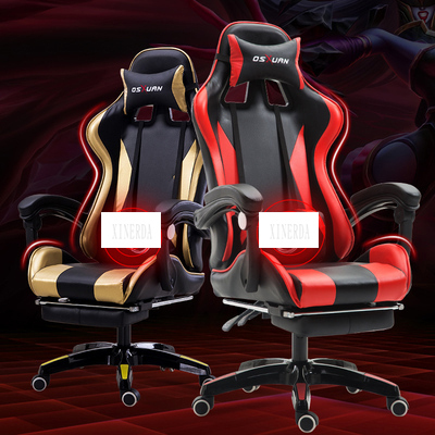 Fauteuil de bureau réglable avec repose-pieds ergonomique à dossier haut en simili cuir Style de course inclinable ordinateur de jeu inclinable exécutif ► Photo 1/5