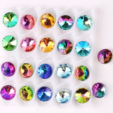 Rivoli – perles de cristal en verre, forme ronde, 8mm 10mm, arc-en-ciel et gelée, bonbons, couleurs AB, pointback, colle sur strass, à appliquer, bricolage, garniture ► Photo 1/6