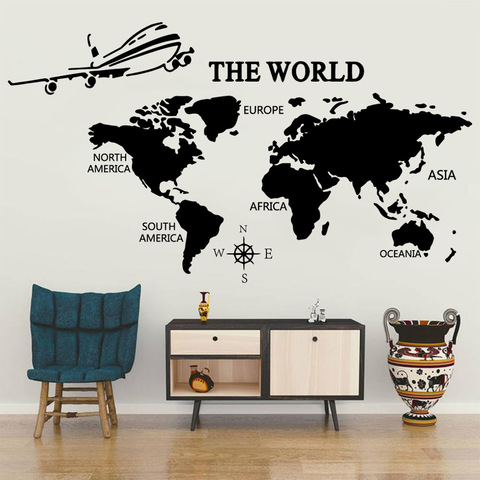 Autocollant d'art de la carte du monde, nouveau Design, autocollant mural étanche, décor, salon, chambre à coucher ► Photo 1/6