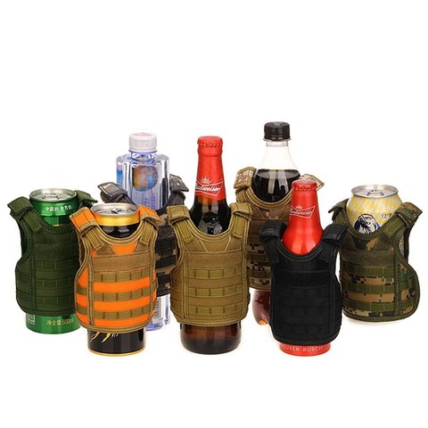 Gilet militaire, Mini gilet tactique pour bouteille de bière Molle, Mini gilet militaire, ensemble personnel et bouteille de bière, sangles d'épaule ajustables ► Photo 1/6