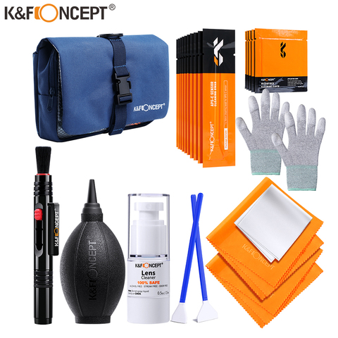 K & F Concept Kit complet de nettoyage pour appareils photo reflex et objectifs optiques appareils photo numériques DSLR avec sac étanche bleu ► Photo 1/6